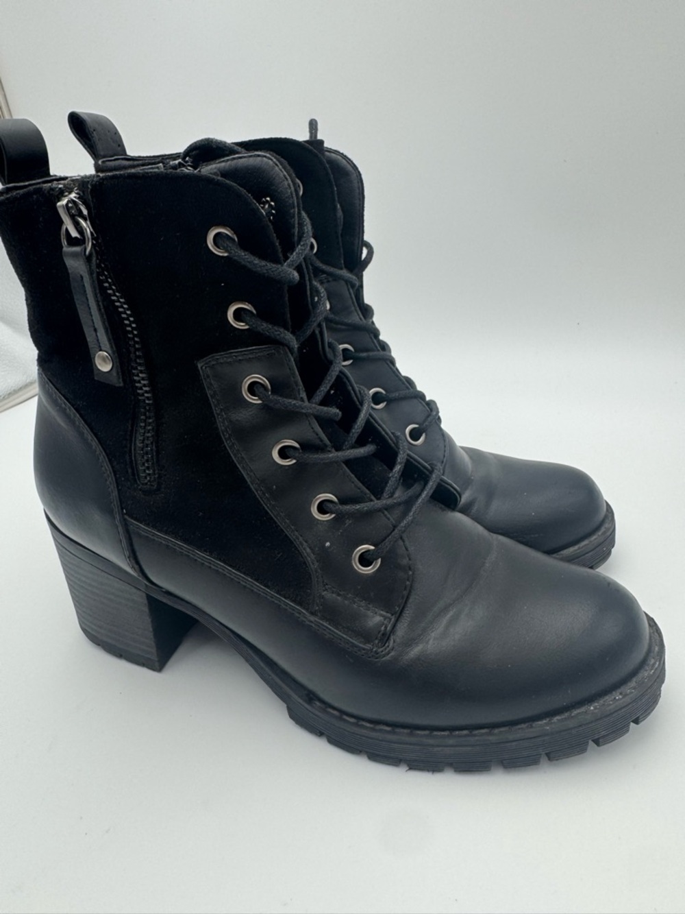 Black Lace-Up Chunky Heel Ankle Boots - Women